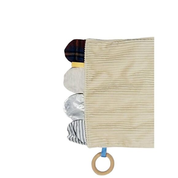 Modern Baby Lion Lovey Plush Tan Corduroy Ridged Teether Ring Security Blanket - Picture 4 of 9